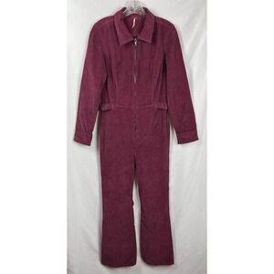 Free People Take Me Out Mulberry Corduroy Jumpsuit 6 Zip Front Utility Boho $148